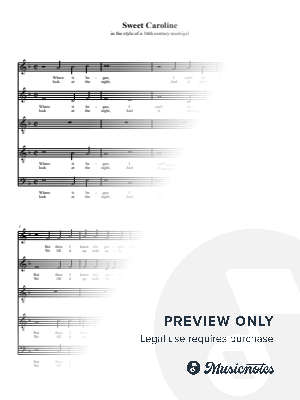 Sweet Caroline (Neil Diamond) in the style of a 16th century madrigal by Jonasquin - Sheet Music