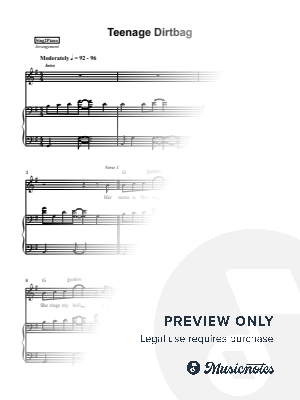 Teenage Dirtbag (Higher Key) by Sing2Piano - Sheet Music