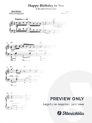 Happy Birthday to You (in the style of ScottJoplin) by John Watson - Sheet Music