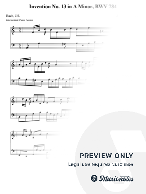 Invention No. 13 in A Minor, BWV 784 - Bach, J.S. (Intermediate - Medium version) by Nivek Piano - Sheet Music