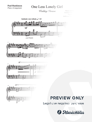 One Less Lonely Girl (Wedding Version) by Paul Hankinson - Sheet Music