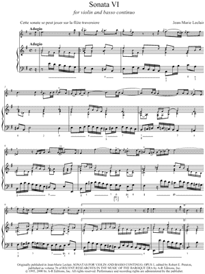 Sonata VI for Violin and Basso Continuo - Keyboard