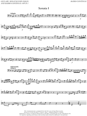 Sonata I for Violin and Basso Continuo - Continuo Part