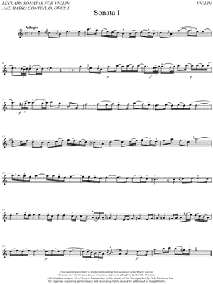 Sonata I for Violin and Basso Continuo - Violin Part