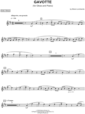 Gavotte for Oboe and Piano - Oboe part