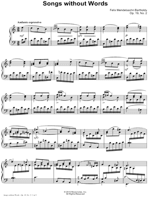 Songs without Words, Opus 19, No. 2