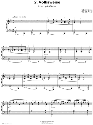 Lyric Pieces, Op. 38, No 2. Volksweise