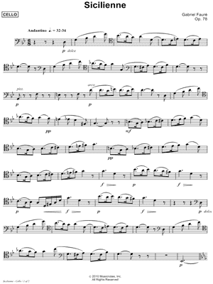 Sicilienne, Op. 78 - Bass Clef Instrument (Cello)