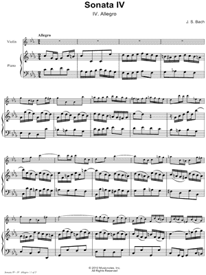 Sonata IV, BWV 1017: IV. Allegro - Piano Accompaniment