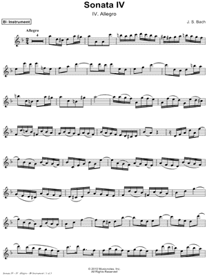 Sonata IV, BWV 1017: IV. Allegro - Bb Instrument