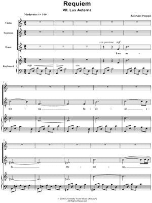 Requiem, VII. Lux Aeterna - Piano/Vocal Part (Violin, Soprano, Tenor, Piano)