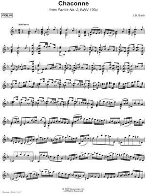 Chaconne from Partita No. 2, BWV 1004 - Violin Part