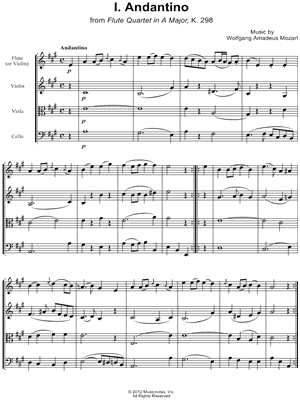 Flute Quartet in A Major, K. 298: I. Andantino - Score