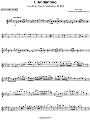 Flute Quartet in A Major, K. 298: I. Andantino  - Flute/Violin