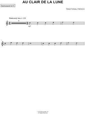 Au Clair de la Lune - Eb Instrument