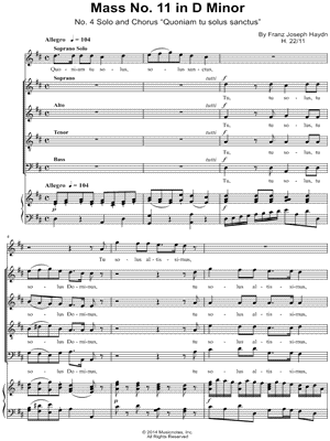 Mass No. 11 In D Minor, "Nelson," No. 4: Quoniam tu solus sanctus