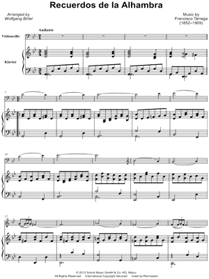 Recuerdos de la Alhambra - Cello & Piano