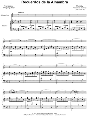 Recuerdos de la Alhambra - Alto Saxophone & Piano