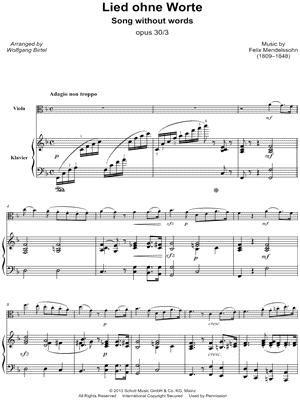 Songs without Words: Opus 30, No. 3 - Viola & Piano