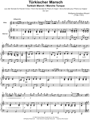 Turkish March from Sonata for Piano in A Major, KV. 331 - Flute & Piano