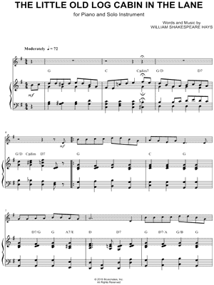 The Little Old Log Cabin in the Lane - Piano Accompaniment