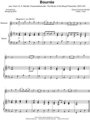 Music for the Royal Fireworks: Bourree - Clarinet & Piano