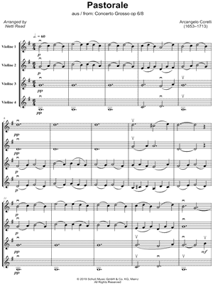 Pastorale from Concerto Grosso #8 - Violin Quartet