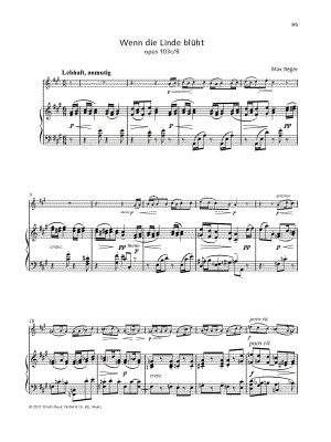 12 Kleine Stücke nach eigenen Liedern, Op. 103c: VIII. Wenn die Linde blüht - Violin & Piano