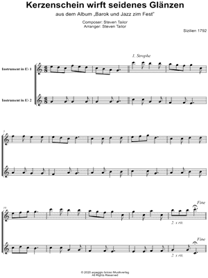 Kerzenschein wirft seidenes Glänzen - Eb Instrument Duet