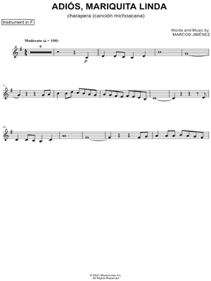 Adios, Mariquita Linda - F Instrument