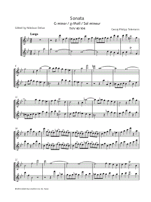Sonata in G Minor, TWV 40:104 - Treble Recorder Duet