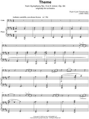 Theme from Symphony No. 5 in E Minor - Cello & Piano