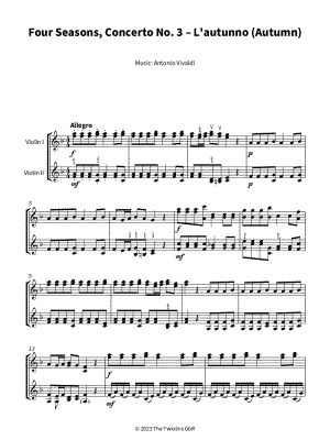 Autumn from the Four Seasons (Allegro) - Violin Duet