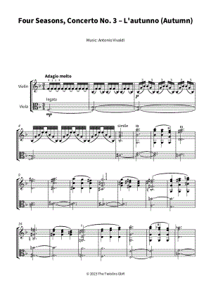 Autumn from The Four Seasons (Adagio Molto) - Violin & Viola