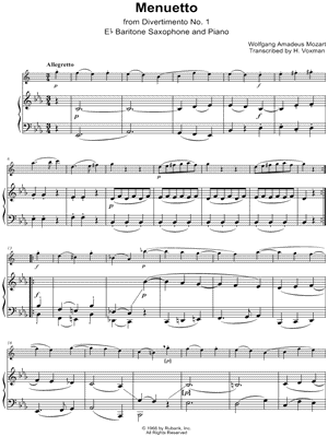 Menuetto from Divertimento No. 1 - Baritone Saxophone & Piano