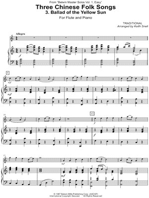 Three Chinese Folk Songs: 3. Ballad of the Yellow Sun - Flute & Piano