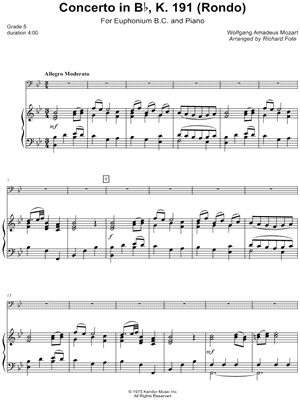 Concerto in Bb, K. 191 (Rondo) - Euphonium B.C. & Piano
