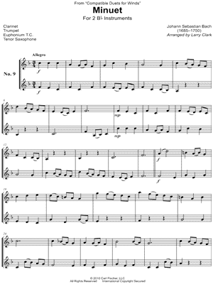 Minuet III, BWV 822 - Bb Instrument Duet