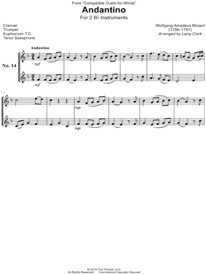 Andantino, K. 236 - Bb Instrument Duet