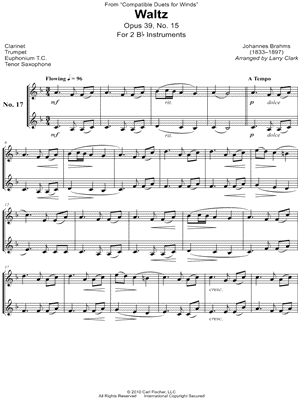 Waltz, Opus 39, No. 15 - Bb Instrument Duet