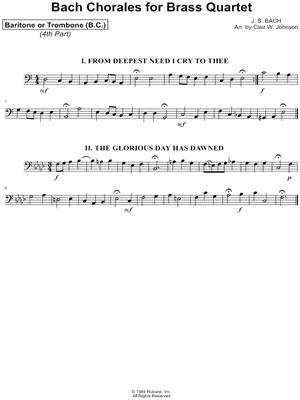 Bach Chorales for Brass Quartet - Baritone Bass Clef