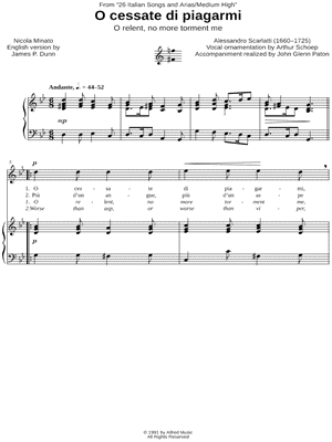 O cessate di piagarmi - Medium High