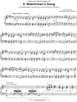 Lyric Pieces: Opus 12, No. 3. Watchman's Song (ed. Hinson)