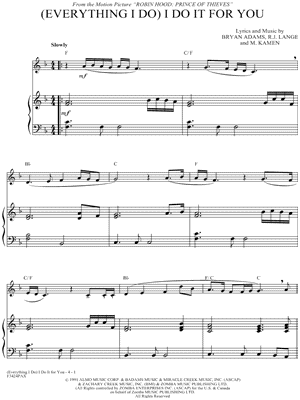 (Everything I Do) I Do It for You by Bryan Adams - Sheet Music
