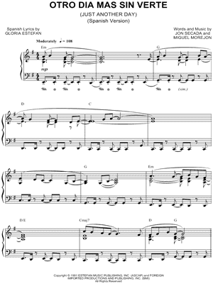 Otro Dia Mas Sin Verte by Jon Secada - Sheet Music