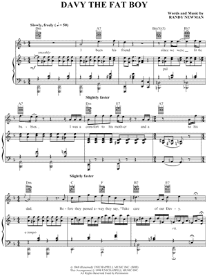 Davy the Fat Boy by Randy Newman - Sheet Music