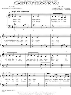 Places That Belong To You from The Prince of Tides - Sheet Music