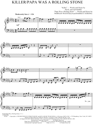 Killer / Papa Was a Rolling Stone by Norman J. Whitfield - Sheet Music