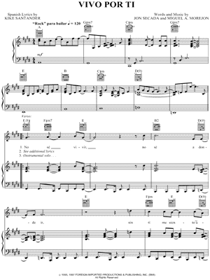Vivo Por Ti by Jon Secada - Sheet Music
