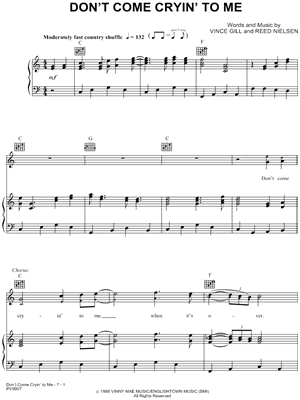 Don't Come Cryin' To Me by Vince Gill - Sheet Music